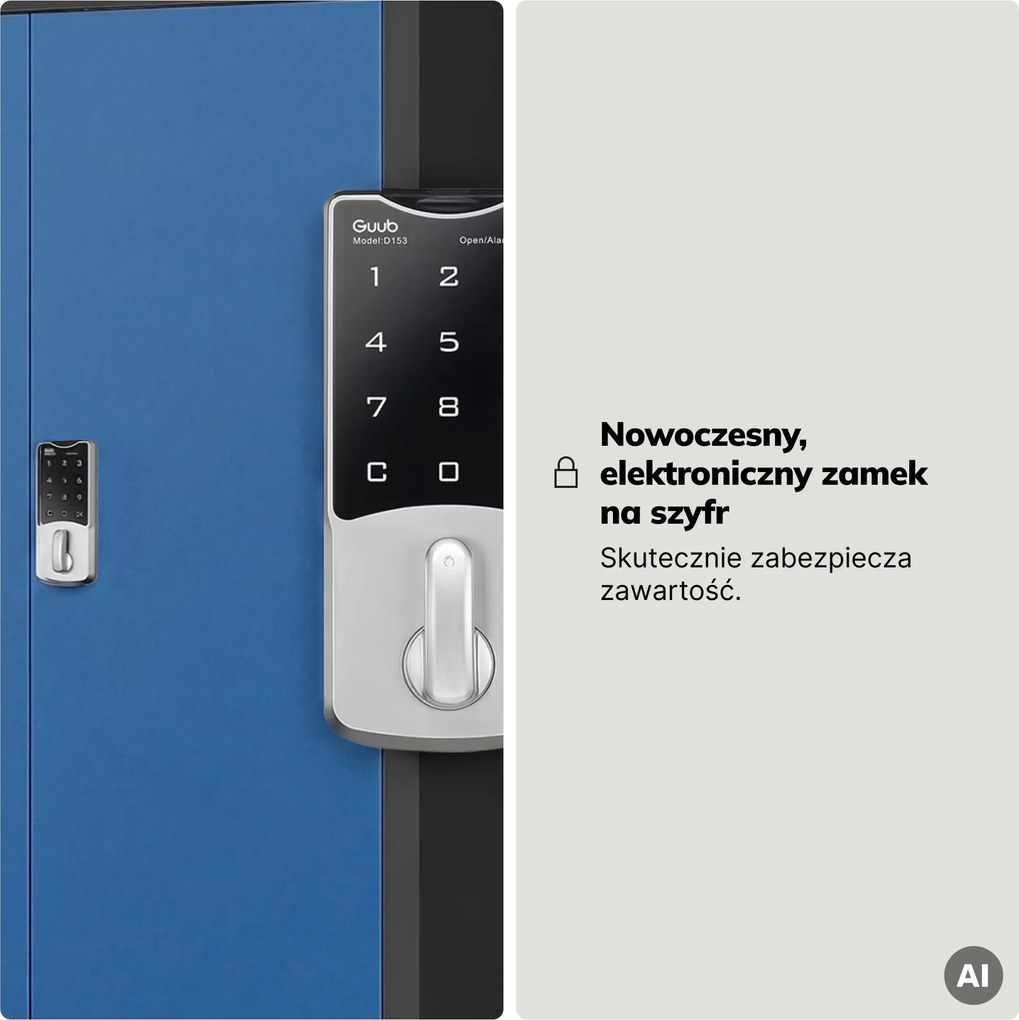 Szafa biurowa metalowa z zamkiem na szyfr antracytowo-niebieska, 900x1850x400 mm: DANIEL