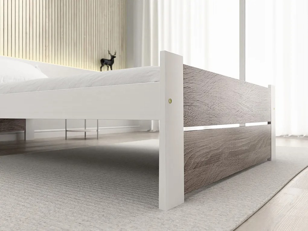 Łóżko IKAROS DOUBLE 90 x 200 cm, biały/dąb truflowy Stelaż: Ze stelażem listwowym elastycznym, Materac: Materac Coco Maxi 20 cm