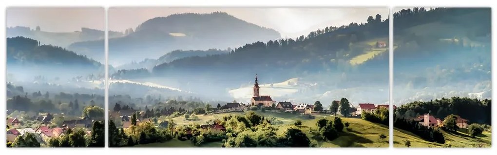 Obraz - wieś we mgle (170x50 cm)