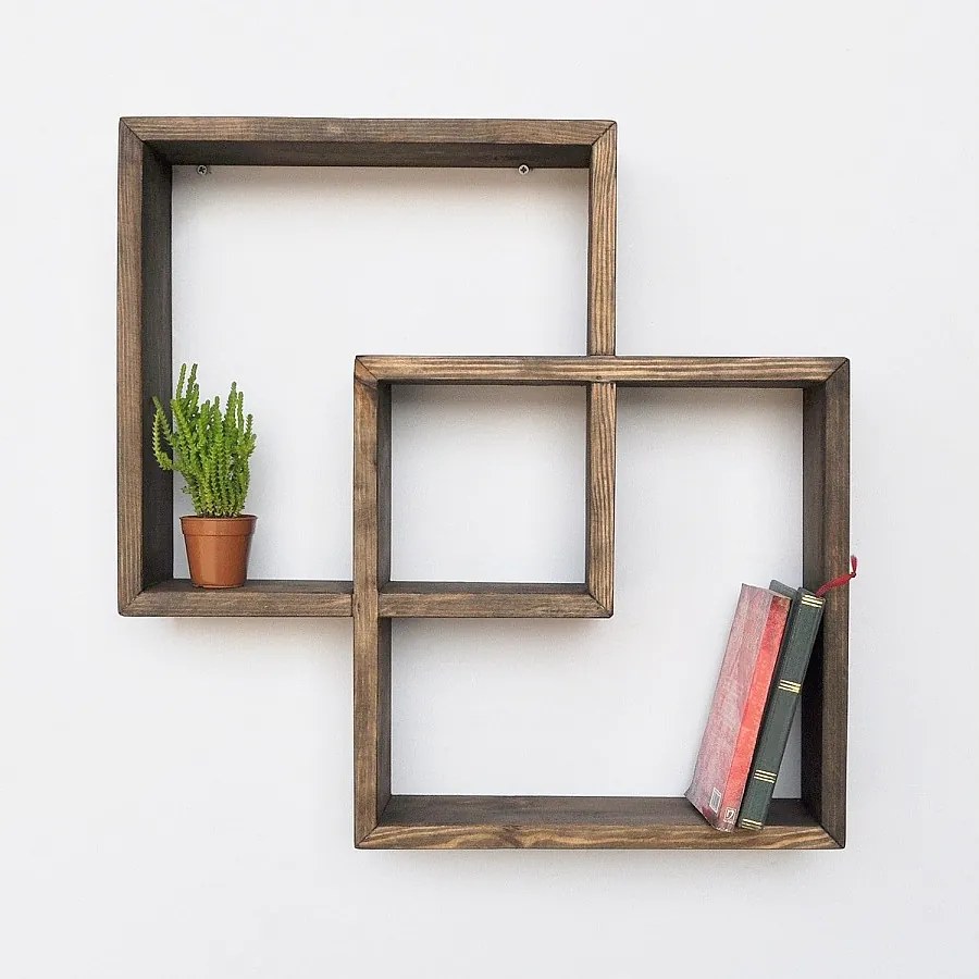 Półka ścienna – 51 cm x 51 cm x 9 cm – Orzech – Drewno jodłowe