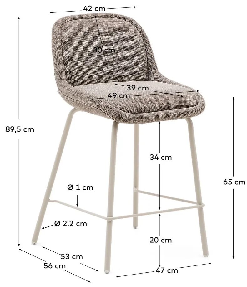 Szarobeżowy hoker (wysokość siedziska 65 cm) Aimin – Kave Home