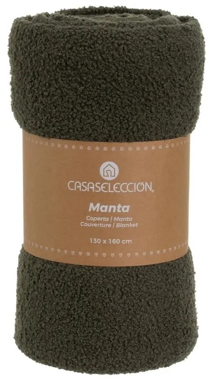 Zielony koc z materiału sherpa 130x160 cm Sherpa Bouclé – Casa Selección