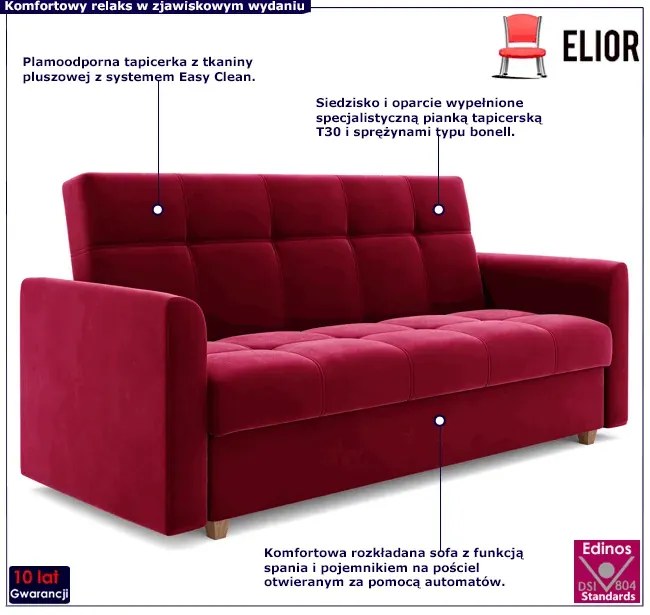 Burgundowa wersalka rozkładana L5-T08