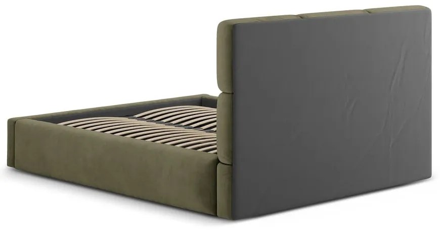 Zielone tapicerowane łóżko dwuosobowe ze schowkiem ze stelażem 200x200 cm Libera – Windsor &amp; Co Sofas