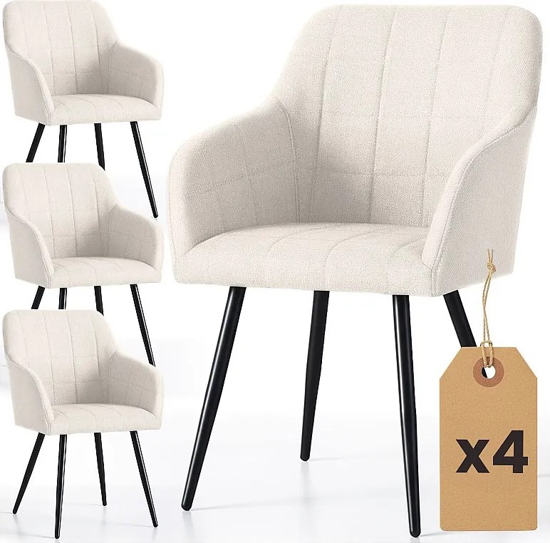 4x Krzesło tapicerowane z przeszyciami kwadratowymi Kremowe LUXANO Czarne nogi tkanina Lumos