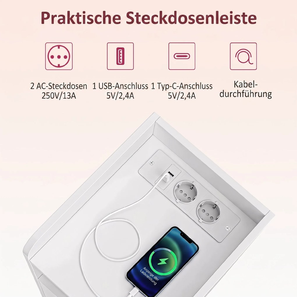HOMCOM Zestaw 2 stolików nocnych ze stacją ładującą, wąska szafka nocna z otwartą półką, regulowaną półką do sypialni | Aosom PL