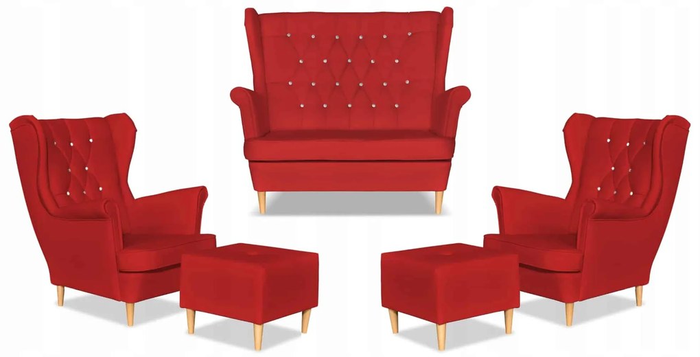 Zestaw uszak Gaja ekoskóra skaj sofa fotele pufy Family Meble czerwony