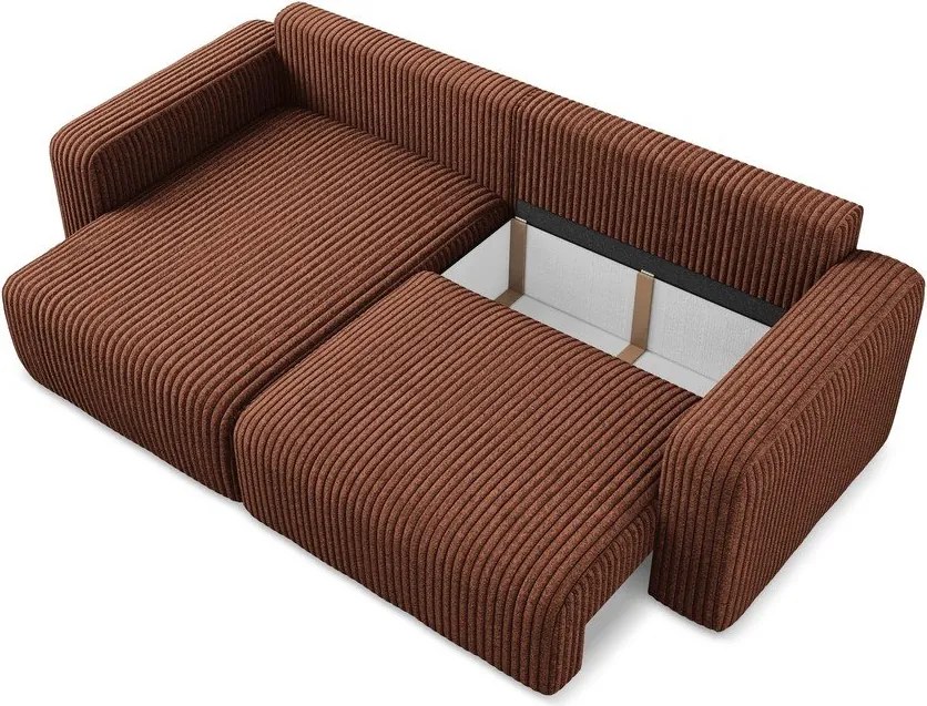 Sztruksowy rozkładany narożnik ze schowkiem (lewostronny/z szezlongiem) w kolorze terakoty Kona – Makamii