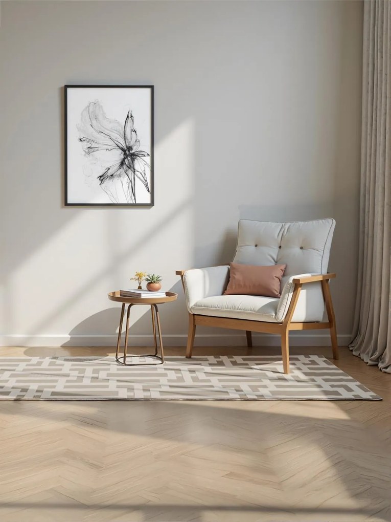 Dywan nowoczesny Perles Geometria szaro-kremowa 80 cm x 240 cm