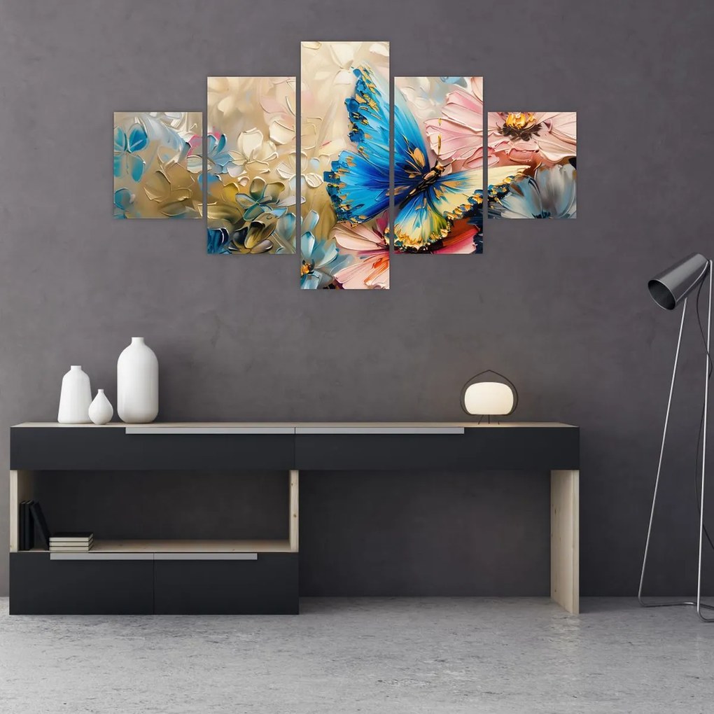Obraz - Malowanie kwiatów i motyli (125x70 cm)