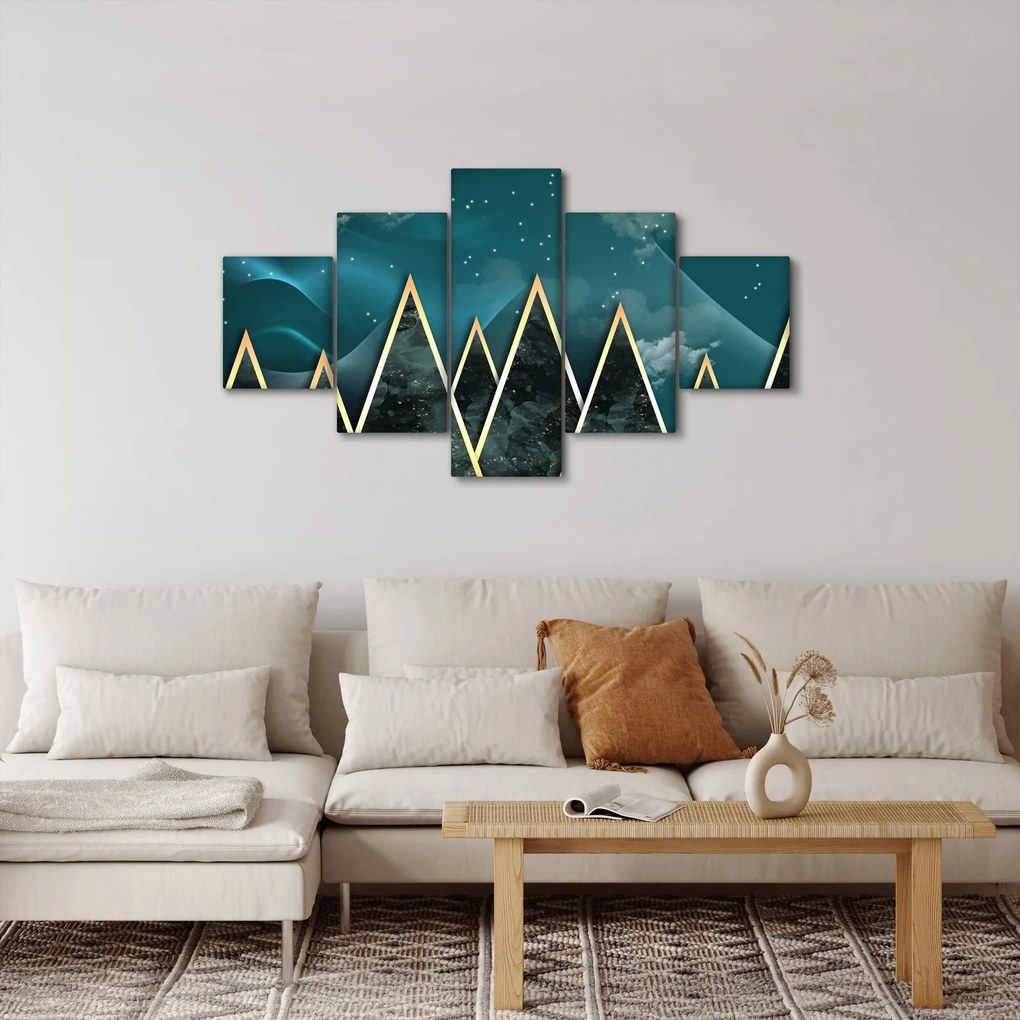 Obraz - Księżyc w pełni nad złotymi górami (125x70 cm)
