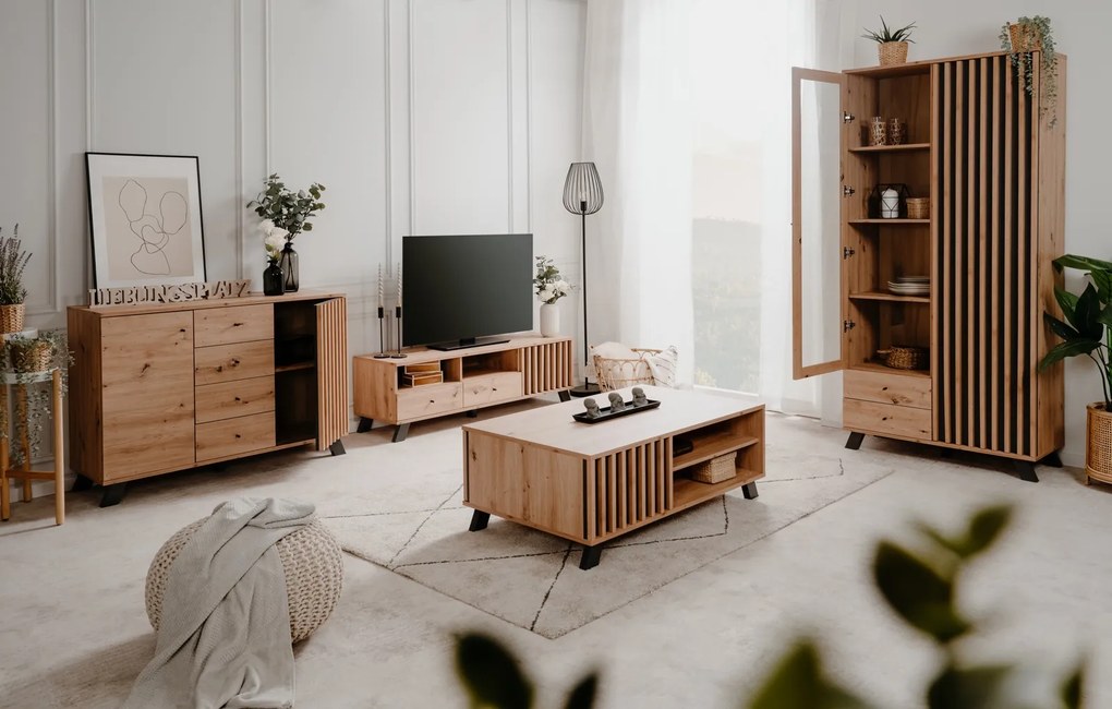 Stolik kawowy z lamelami Medan dąb artisan/antracyt