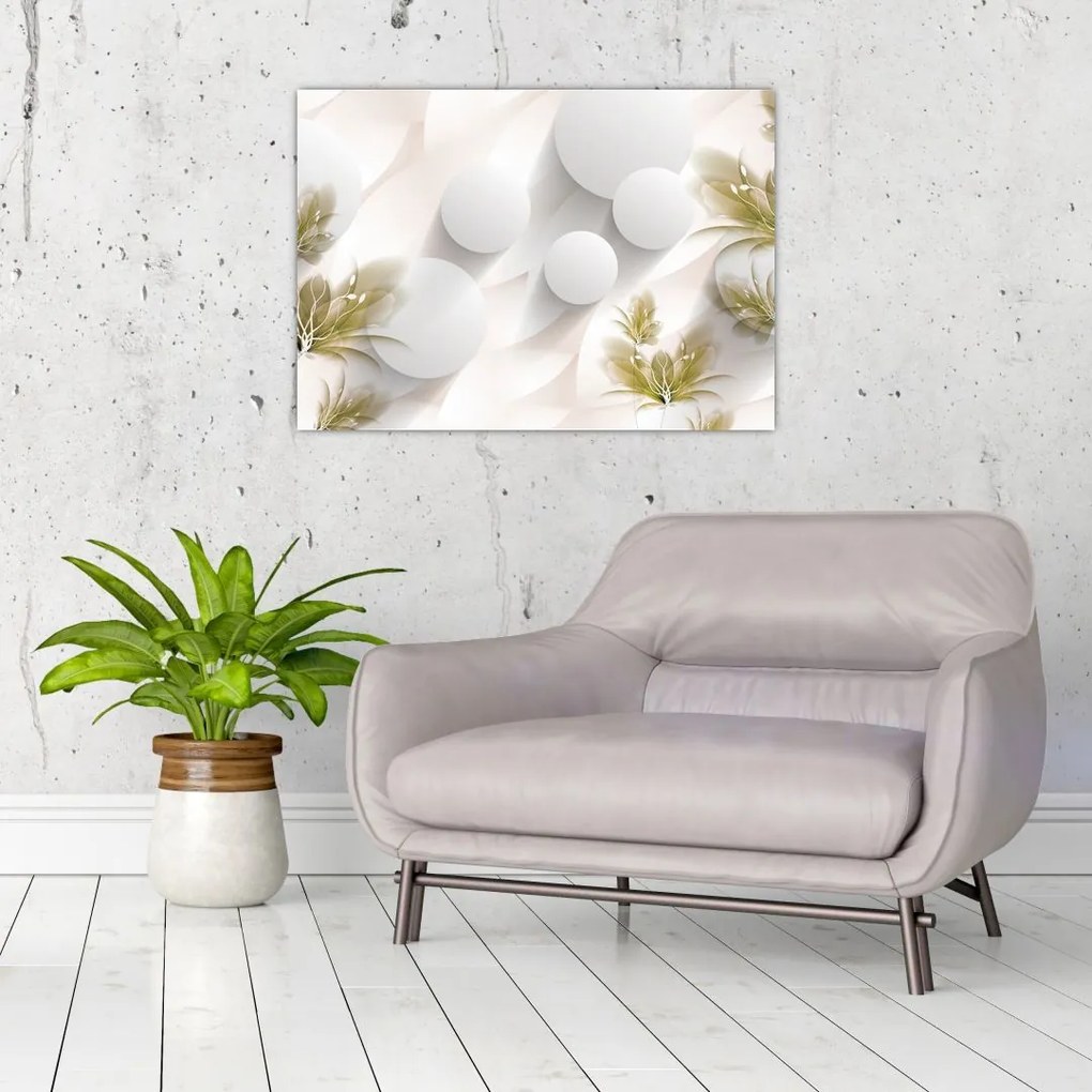 Obraz - 3D koła z kwiatami (70x50 cm)