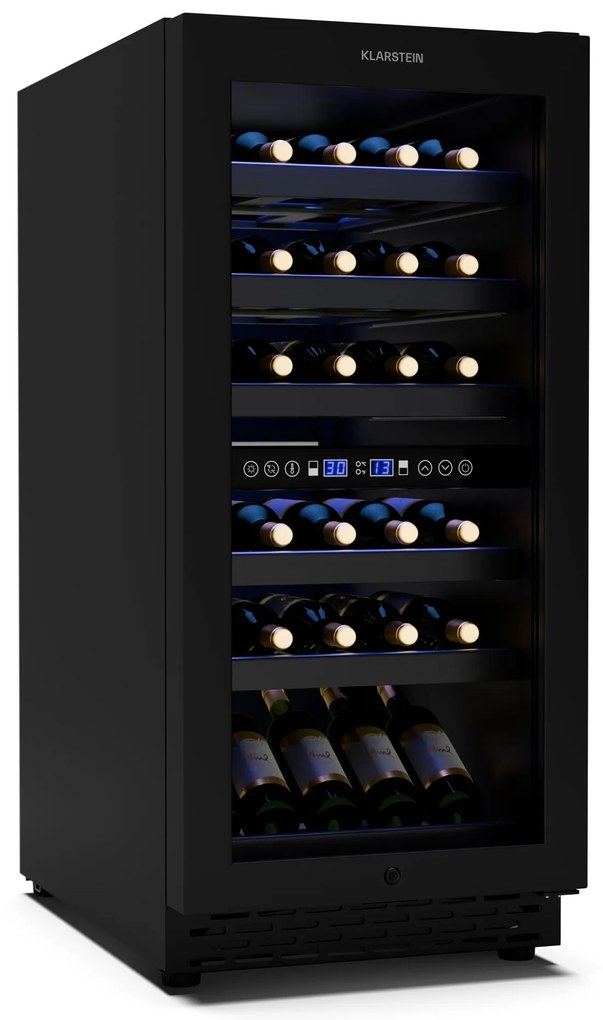 Klarstein Vinesse 38cm 32 Butelki Winiarka do Zabudowy Dwustrefowa Czarny