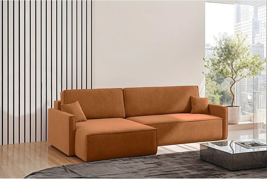 Narożnik z funkcją spania i pojemnikiem w kształcie L Carlos, tkanina Salvador, Brązowy, Prawy