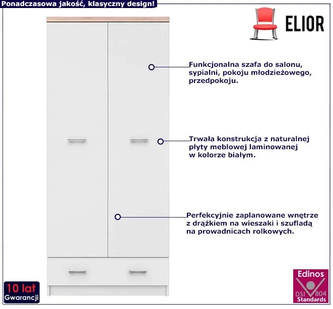 Biała szafa dwudrzwiowa z szufladą K4-G20