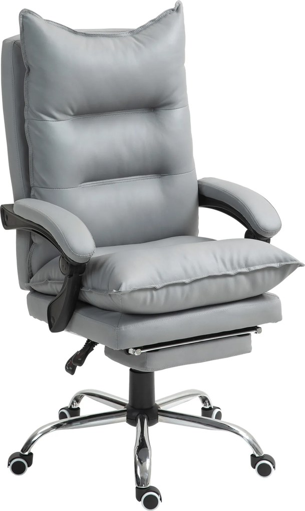 Vinsetto Ergonomiczny Fotel Biurowy, Regulowana Wysokość, Oparcie Regulowane, Ekoskóra, Jasnoszary