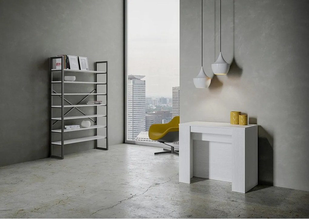 Konsola rozkładana 90x48/296 cm Venus Frassino biała wewnętrzne przedłużenia