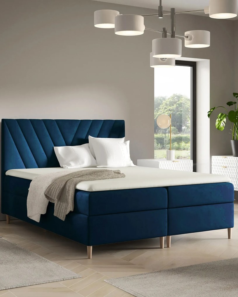 Granatowe welurowe łózko kontynentalne 5 rozmiarów S2-R10
