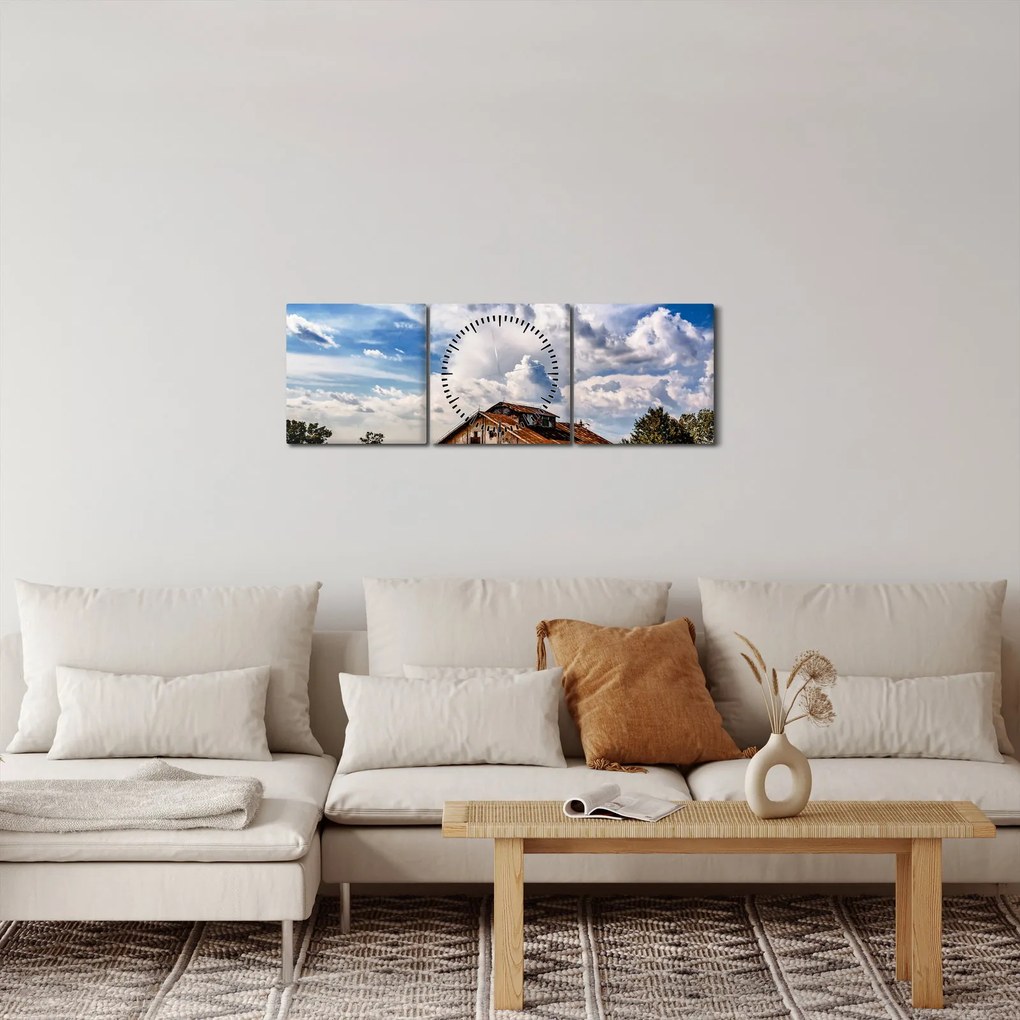 Obraz pola słoneczników (z zegarem) (90x30 cm)