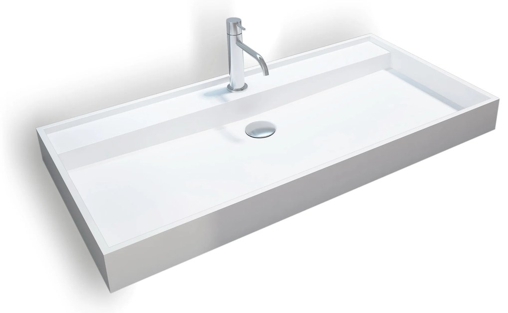 Umywalka nablatowa / ścienna PB2007Odlew mineralny - Biały mat - 90 x 45 x 10 cm