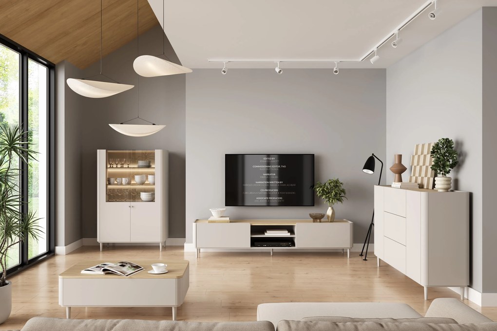 Komoda Elivo 150 cm z szufladami na nóżkach - kaszmir / dąb olejowany