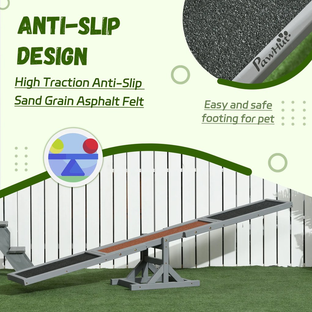 PawHut Huśtawka dla psów Wipka z drewna Trening agility dla dużych psów Szara zabawka sportowa 180x30x30cm | Aosom PL