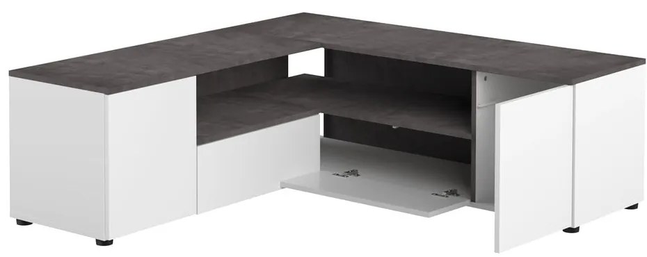 Biało-szara szafka pod TV w dekorze betonu 130x46 cm Angle – TemaHome