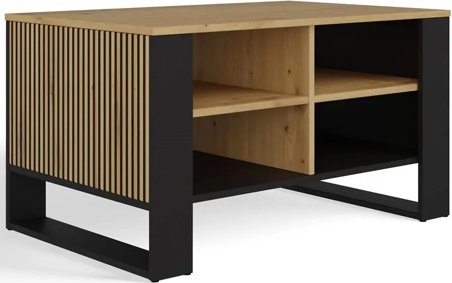Stolik kawowy z lamelami dąb artisan + czarny H3-D03
