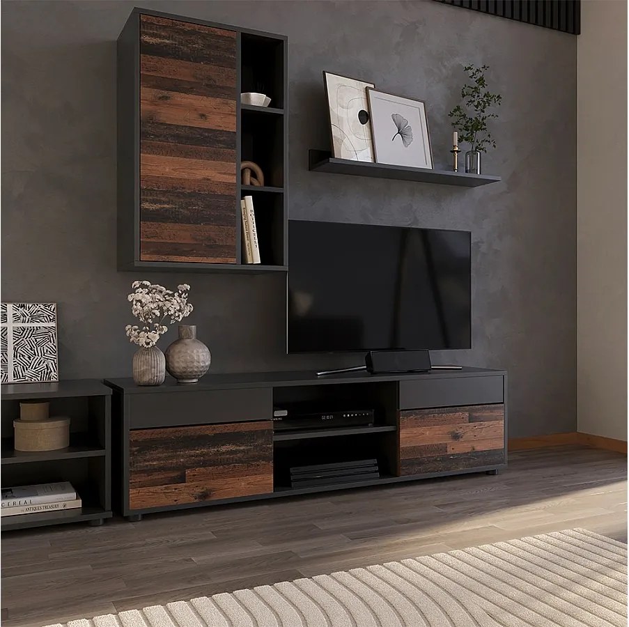 Ściana w salonie czarny/stary 139.8x35.4x38.9 berno