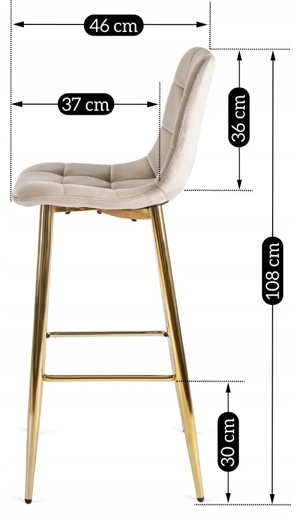 Krzesło Barowe Tapicerowane Hoker ARIEL Ecru Welurowe Nowoczesne Glamour