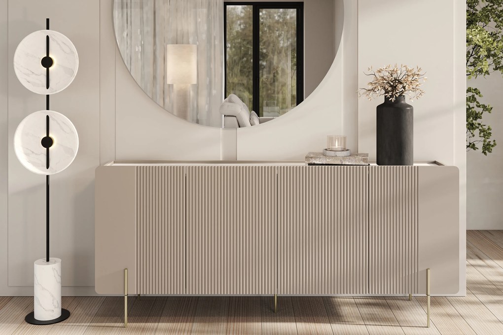 Komoda Malmi 200 cm - kaszmir / crema bianca / złote nóżki