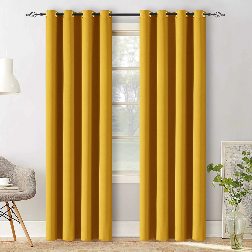 Żółta zasłona OXFORD 140x250 cm Zawieszanie: Taśma z wiązaniami
