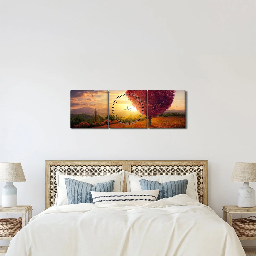Obraz drzewa w kształcie serca (z zegarem) (90x30 cm)