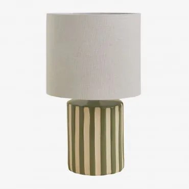 Lampa Stołowa Z Ceramiki I Lnu Araminta Kremowa Tapioca - Verde Army - Sklum