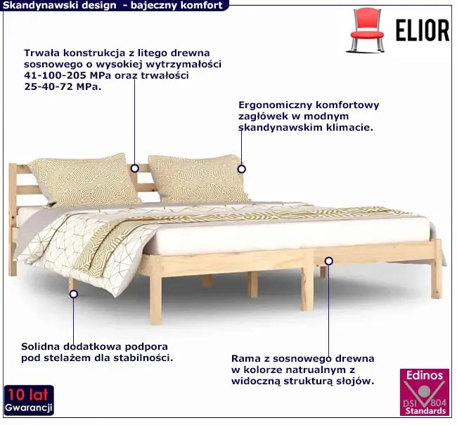 Podwójne łóżko sosnowe z zagłówkiem 160x200 cm Z3-D98