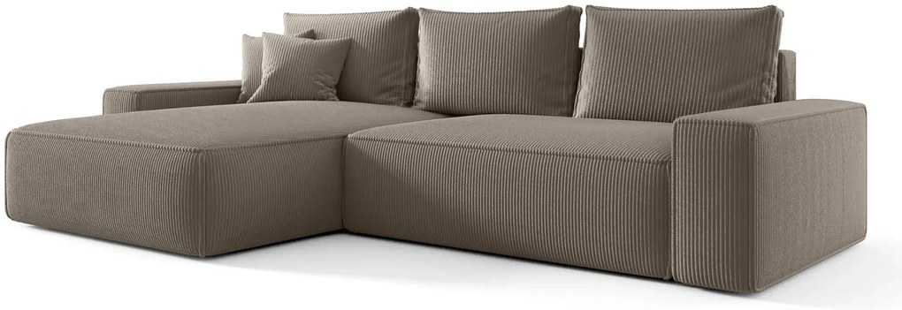 Jasnobrązowy sztruksowy narożnik rozkładany R2-C58