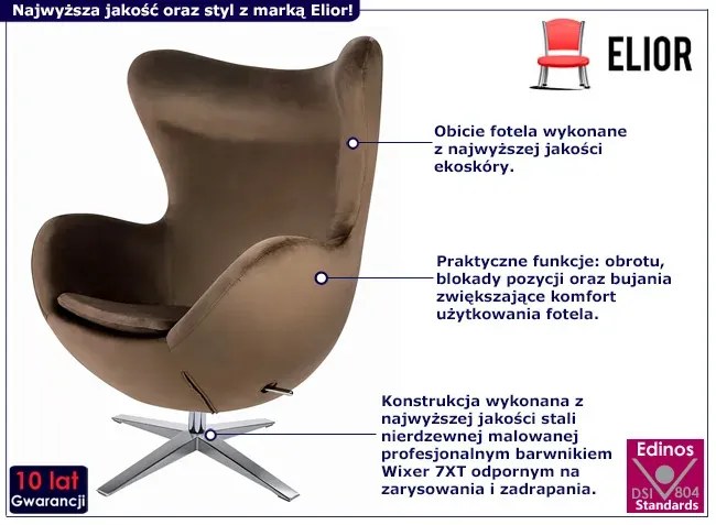 Ciemnobrązowy fotel obrotowy tapicerowany - Eggi 5X