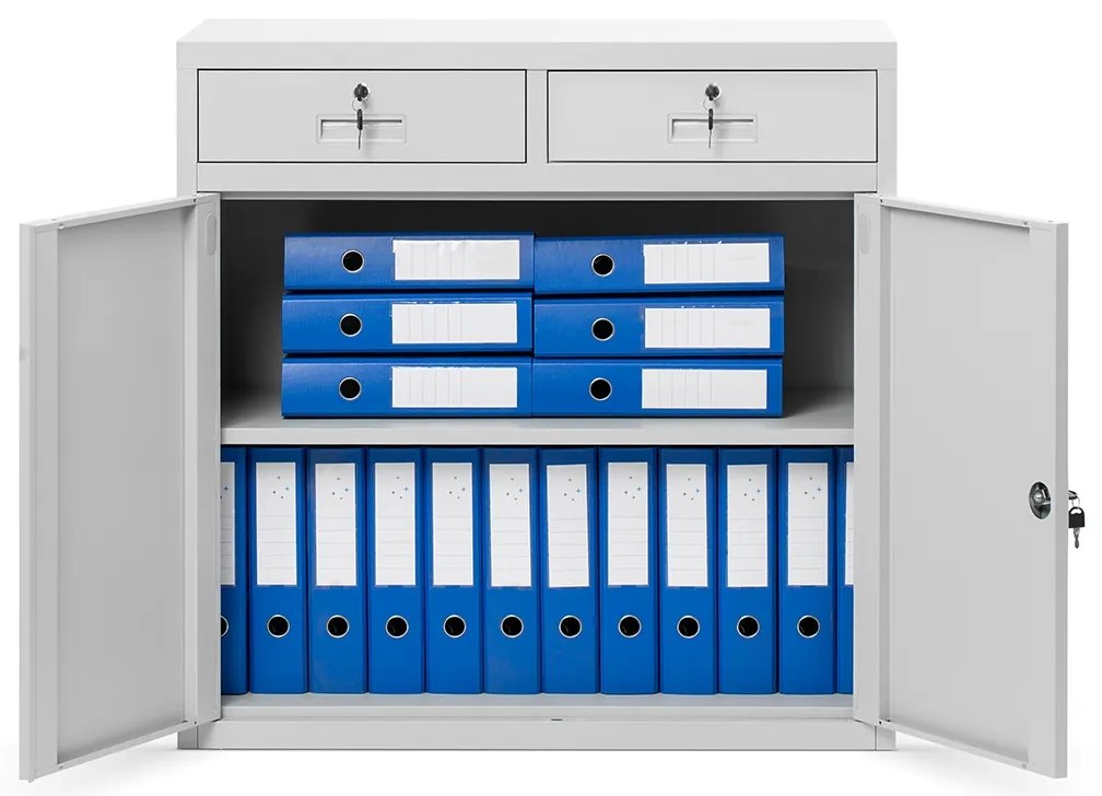 Szafka metalowa niska z 2 szufladami szara, 900x900x400 mm: LENA