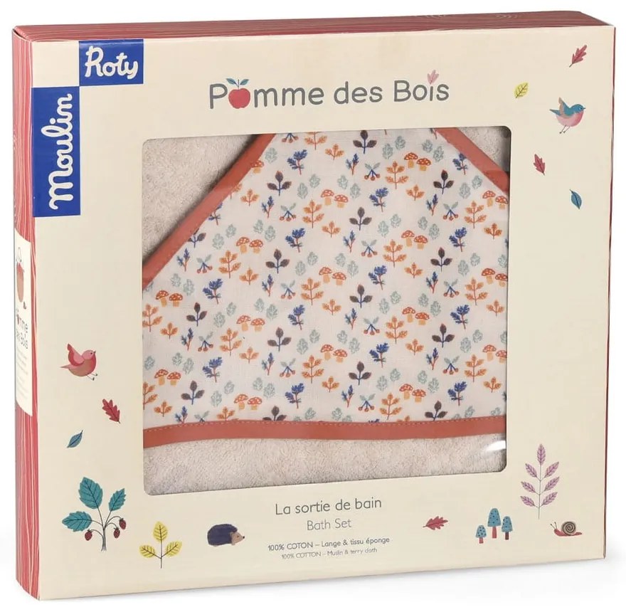 Kremowy bawełniany ręcznik dziecięcy z kapturem 80x80 cm Pomme des Bois – Moulin Roty