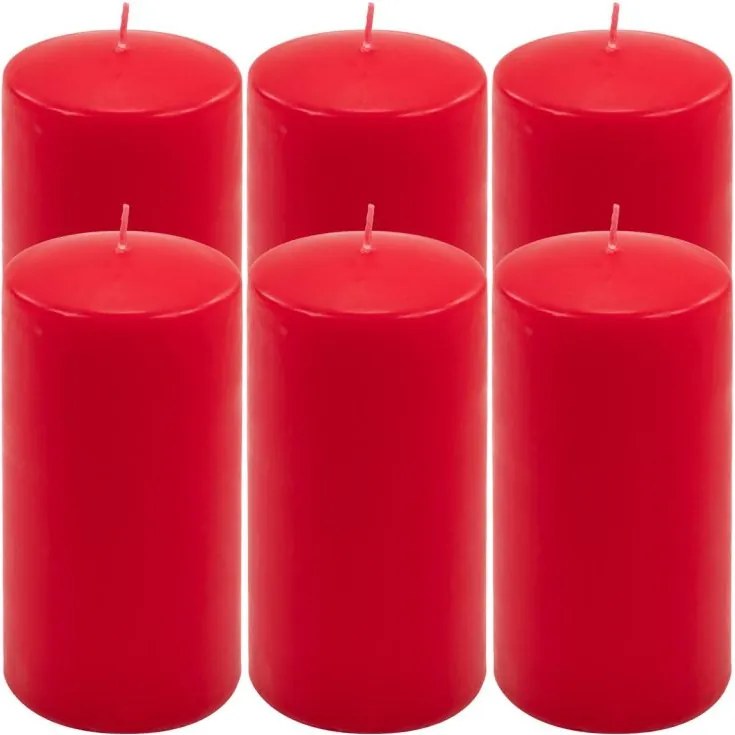 Zestaw świec słupkowych, 15 cm, Ø 7,5 cm, czerwony, 6 sztuk.