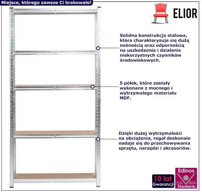 Metalowy srebrny regał do piwnicy 180 cm - Filove 5X