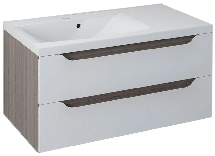 Biała wisząca szafka bez umywalki w dekorze drewna egzotycznego 90x45 cm Wave – Sapho