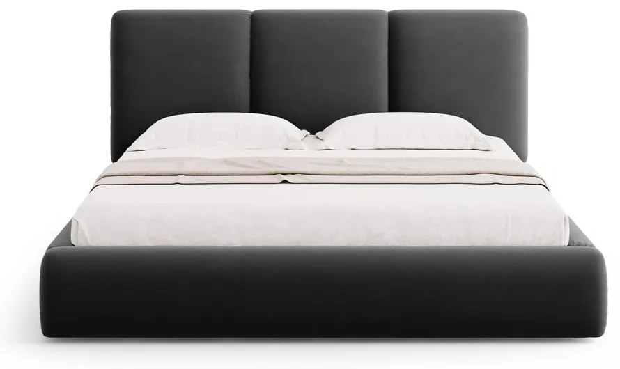 Ciemnoszare aksamitne tapicerowane łóżko dwuosobowe ze schowkiem i stelażem 180x200 cm Brody – Mazzini Beds