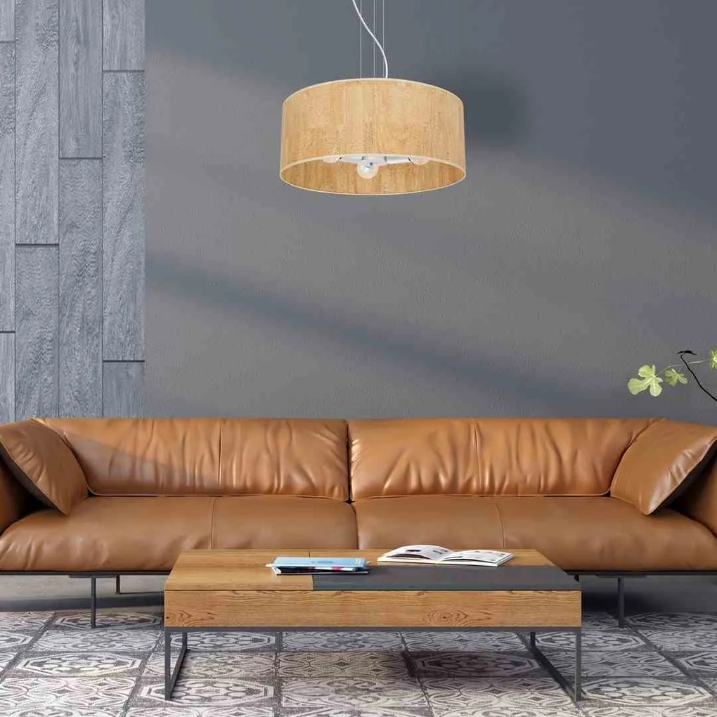 Lampa wisząca, korek, biała, okrągła CORK White/Cork 3xE27