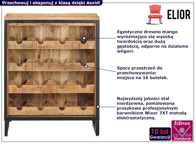 Industrialna szafka na wino z drewna mango - Asvid