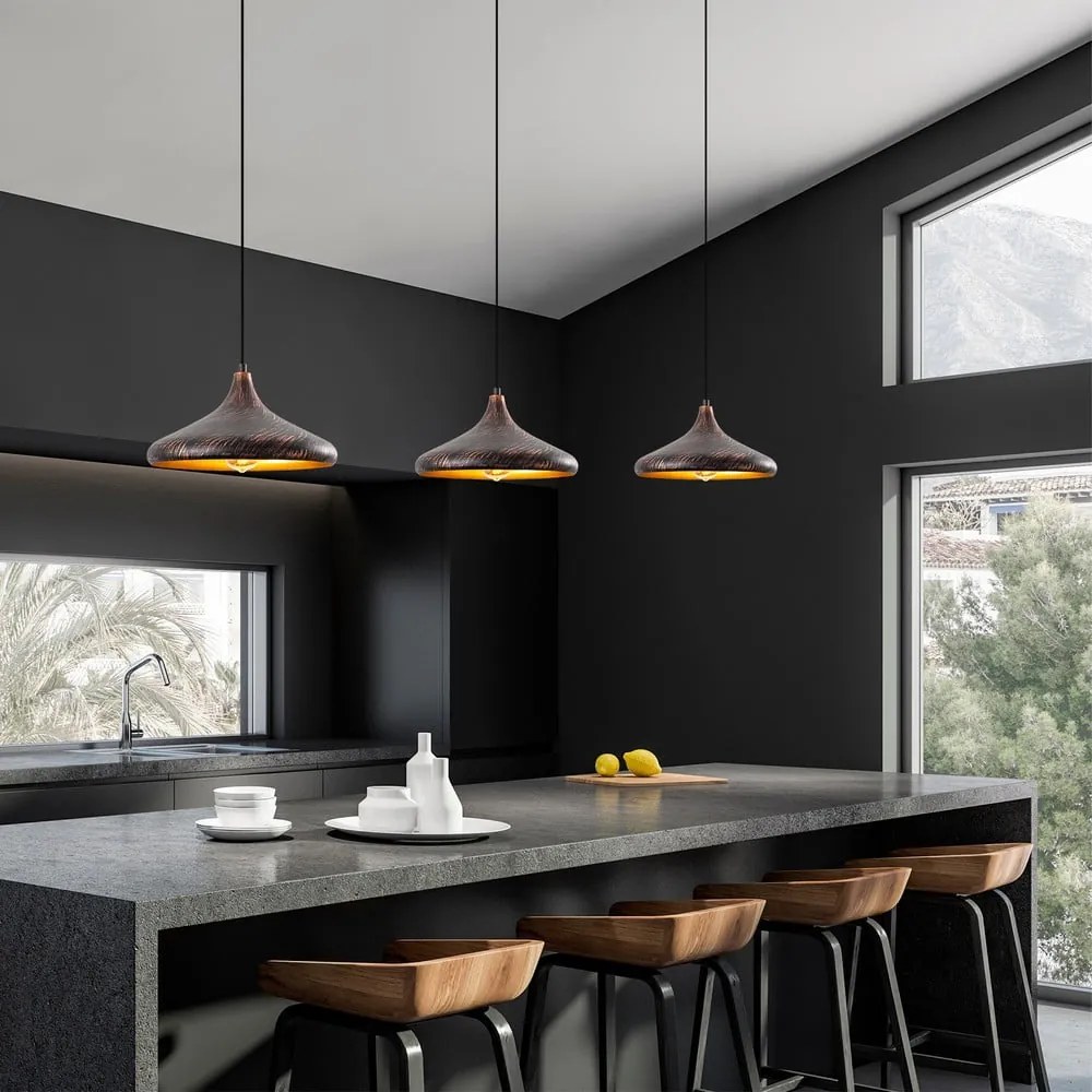 Lampa wisząca w czarno-miedzianym kolorze z metalowym kloszem ø 34 cm Barek – Opviq lights