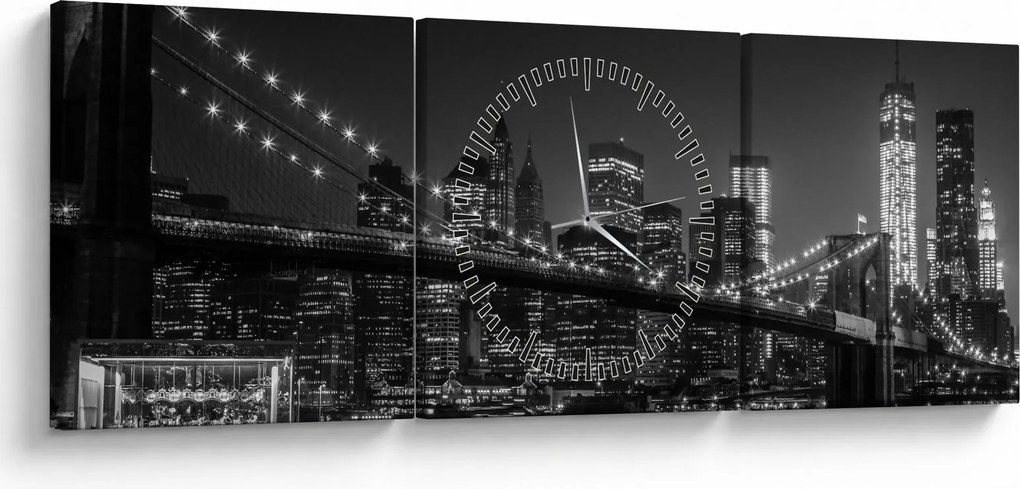 Obraz mostu Brooklyn Bridge w Nowym Jorku (z zegarem) (90x30 cm)