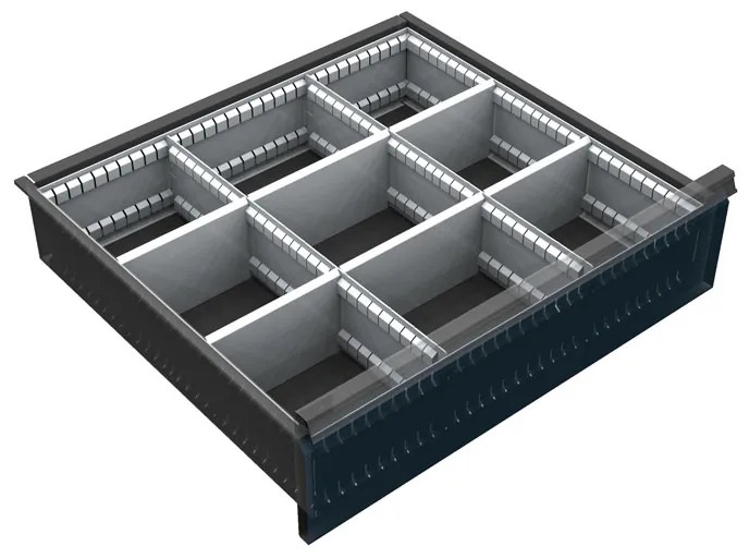 Organizer szufladowy na narzędzia do szaf KOVOS szerokość 720 mm, 9 przegród, 150 - 240 mm