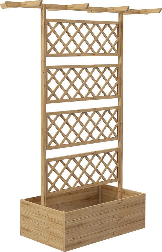 Outsunny Skrzynka na Kwiaty z Siatką Espalier, Prostokątna Drewniana Skrzynka z Tylnym Espalier dla Roślin Pnących i Dachem